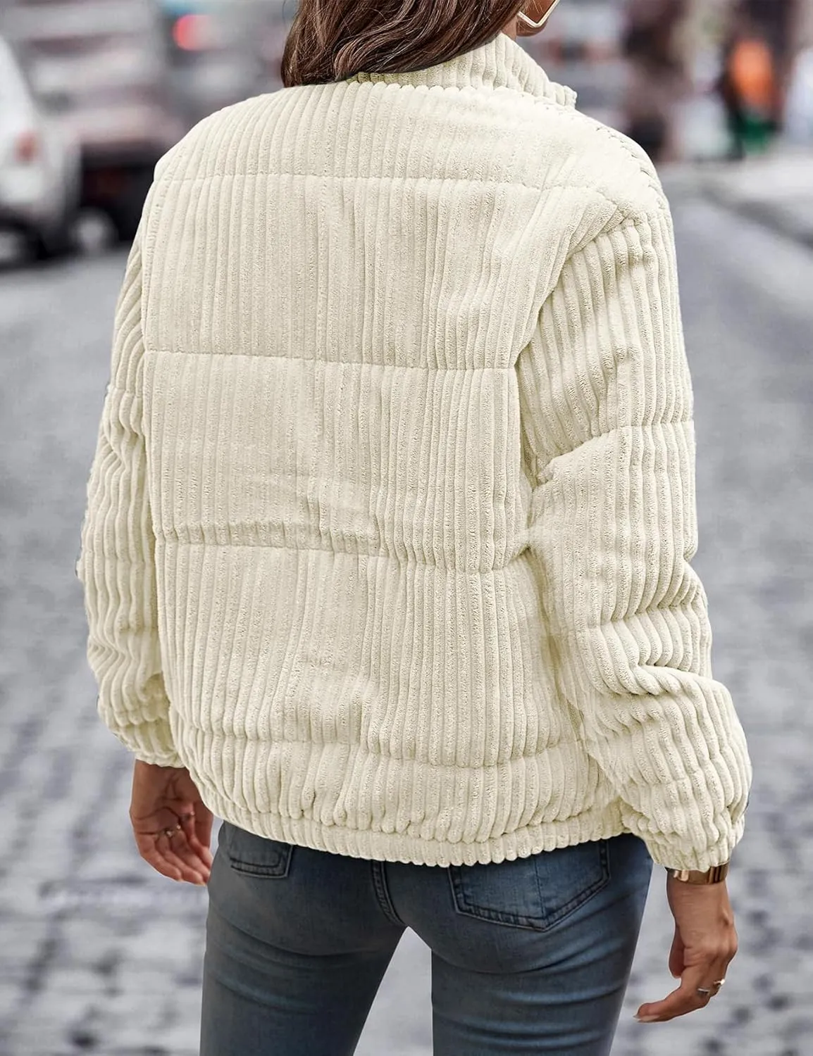 Flygo Corduroy Puffer Jacket Women Quilted Jackets Lightweight Baggy Zip Spring Fall Jackets Coats 2024