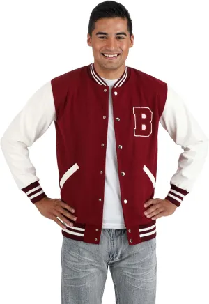 Fun Costumes Bayside High Letterman's Jacket for Adults Polyester, Faux Leather, Rib Knit Fabrics Metal Snaps
