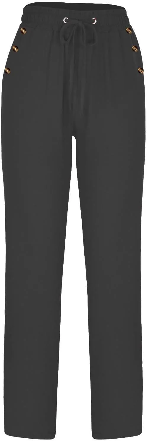 FZYLQY 2PC Womens Casual Loose Elastic Waist Linen Pants 2025 Loose Fit Trousers with Pockets Loose Flowy Yoga Sweatpants