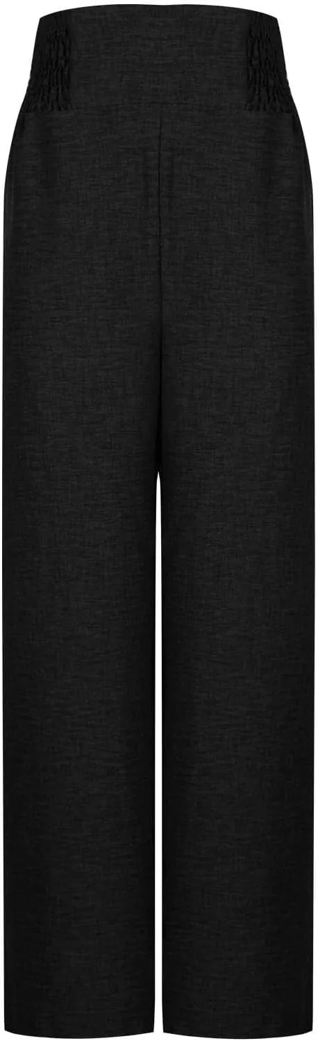 FZYLQY Linen Pants Womens Wide Leg High Waisted Palazzo Pants Belted Wide Leg Trousers with Pockets Casual Beach Trousers