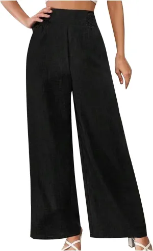 FZYLQY Linen Pants Womens Wide Leg High Waisted Palazzo Pants Belted Wide Leg Trousers with Pockets Casual Beach Trousers