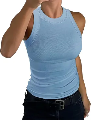 GEMBERA Womens Sleeveless Racerback High Neck Casual Basic Cotton Ribbed Fitted Tank Top