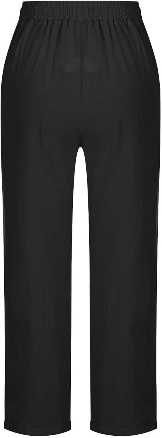 GIERIDUC Linen Pants for Women 2025 Summer High Waist Elastic Wide Leg Lounge Pant Casual Loose Lightweight Beach Trousers