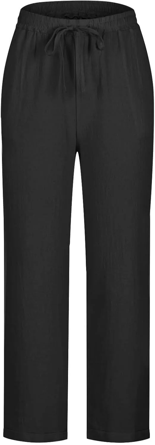 GIERIDUC Linen Pants for Women 2025 Summer High Waist Elastic Wide Leg Lounge Pant Casual Loose Lightweight Beach Trousers