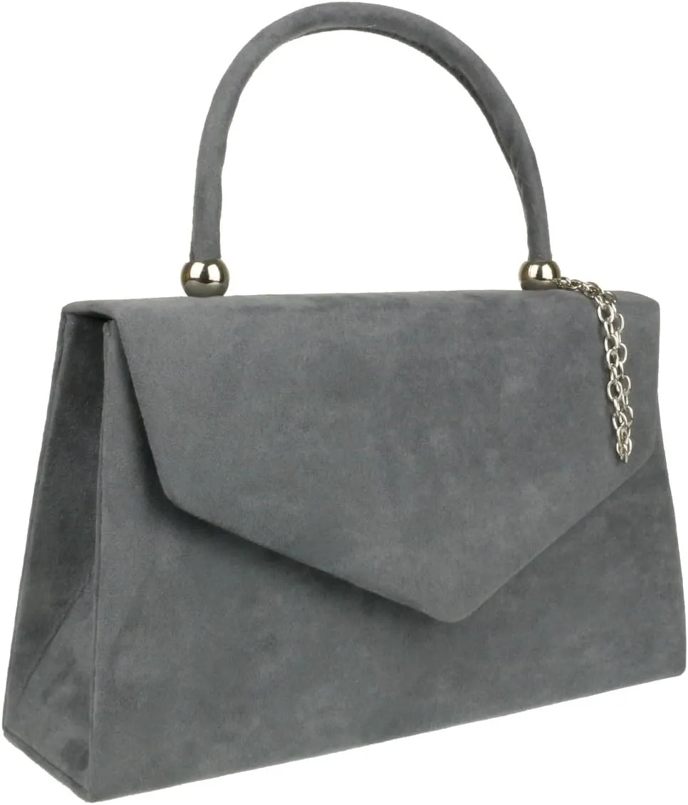 Girly HandBags Top Handle Faux Suede Clutch Bag Grab Holder Womens Handbag
