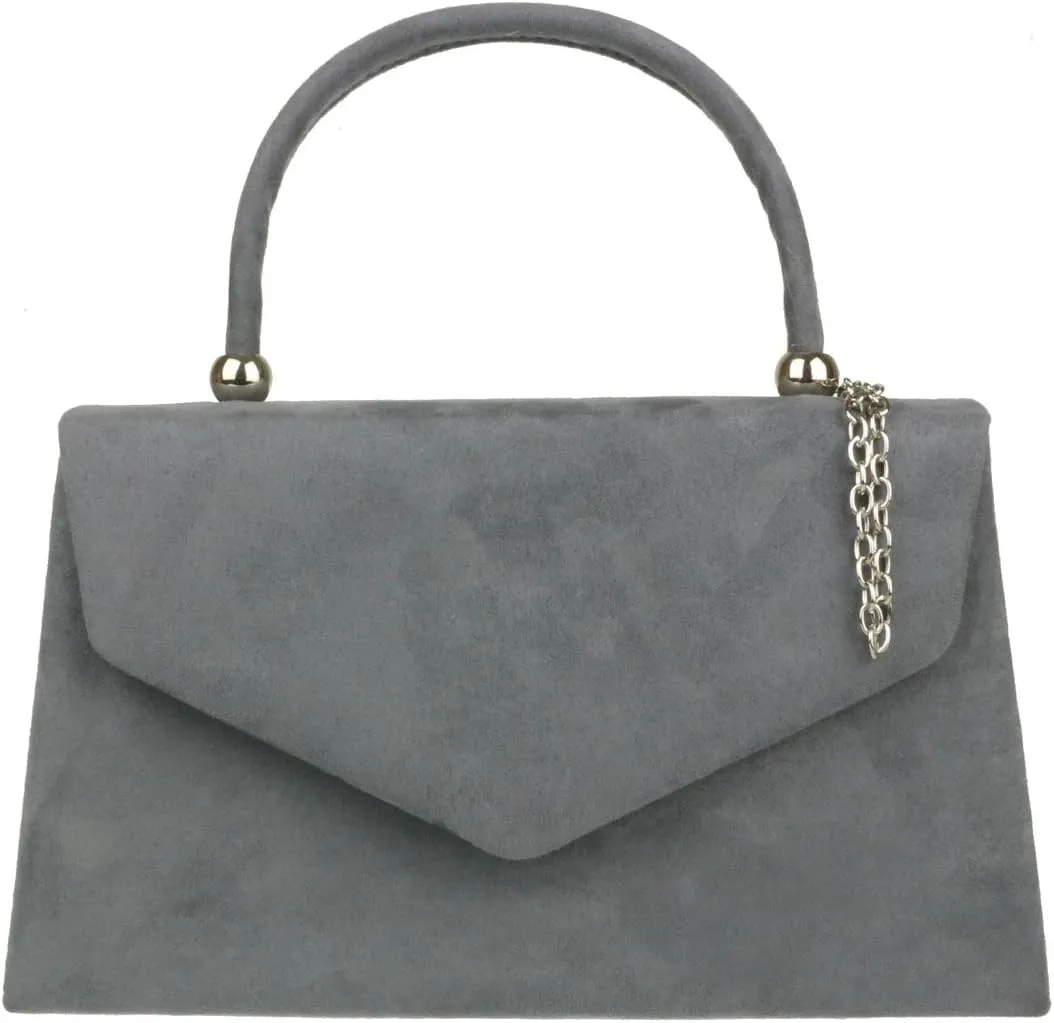 Girly HandBags Top Handle Faux Suede Clutch Bag Grab Holder Womens Handbag