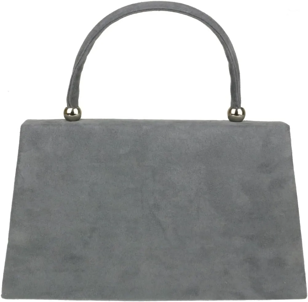 Girly HandBags Top Handle Faux Suede Clutch Bag Grab Holder Womens Handbag