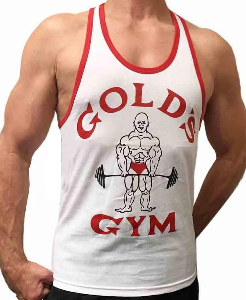 Gold's Gym Tank Top Ringer - Official Licensed - RT-2 (L, White/Red)