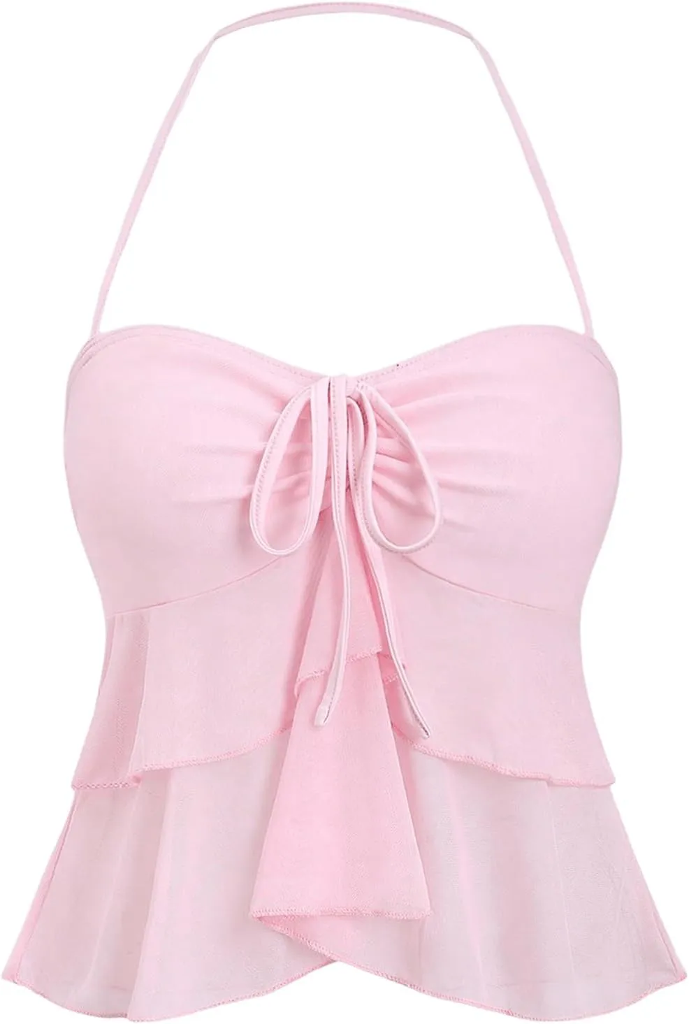GORGLITTER Women's Bow Coquette Top Ruffle Flowy Halter Sleeveless Going Out Camisole Tops