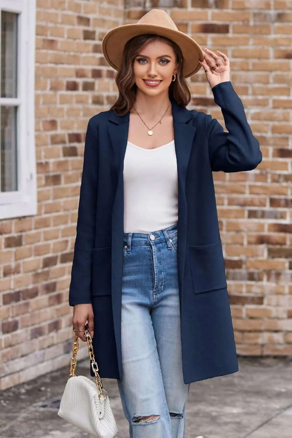 GRACE KARIN Women's 2025 Fashion Open Front Long Cardigan Sweaters Long Sleeve Lapel Knit Sweater Jacket with Pockets