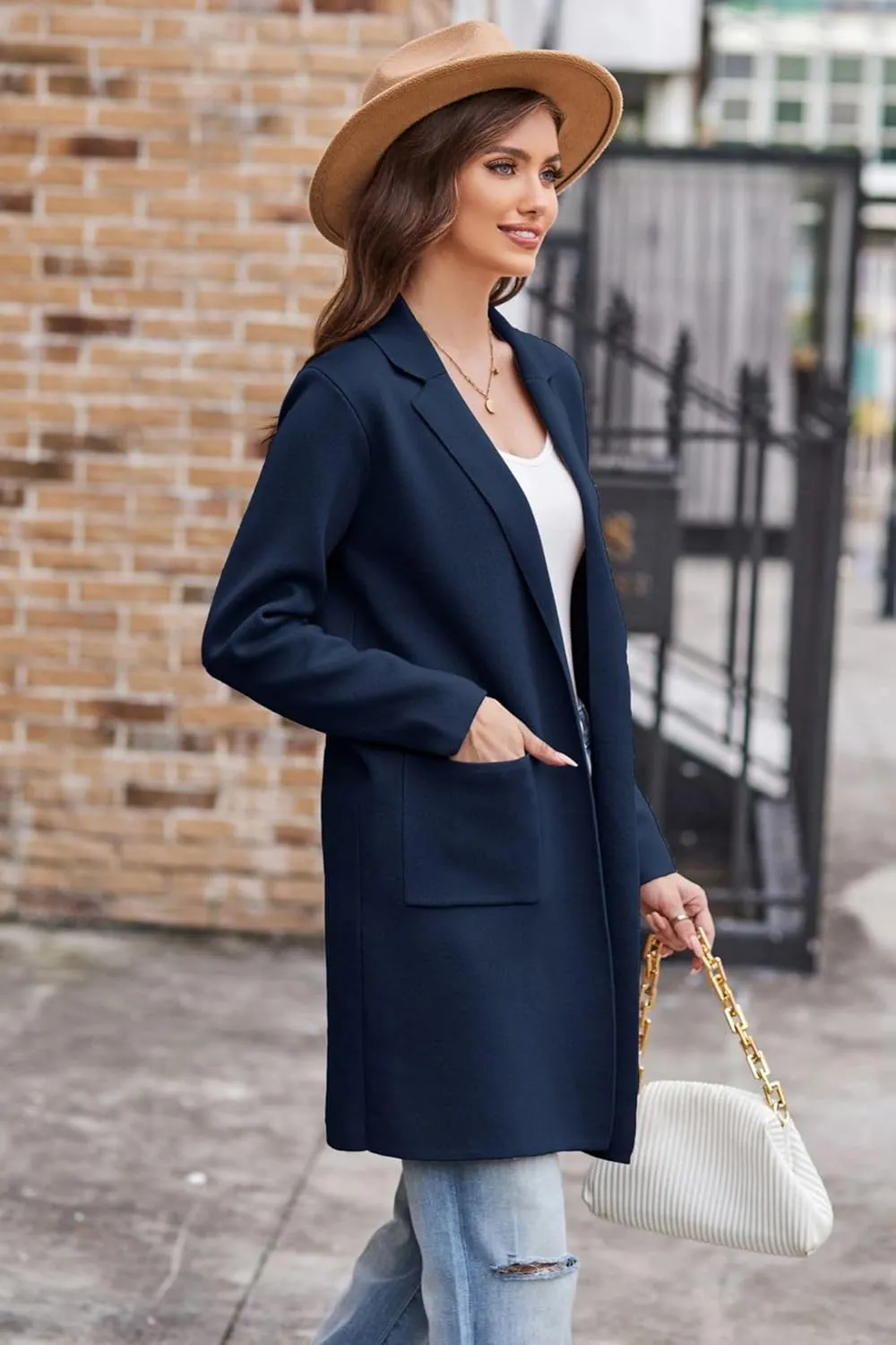 GRACE KARIN Women's 2025 Fashion Open Front Long Cardigan Sweaters Long Sleeve Lapel Knit Sweater Jacket with Pockets