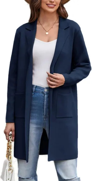 GRACE KARIN Women's 2025 Fashion Open Front Long Cardigan Sweaters Long Sleeve Lapel Knit Sweater Jacket with Pockets