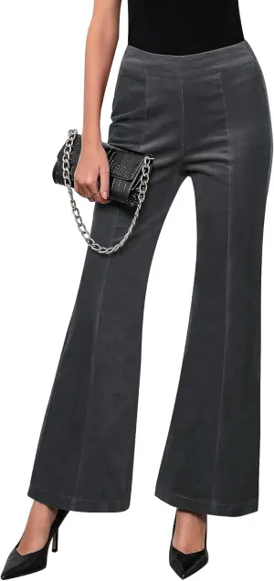 GRAPENT Flare Pants for Women Corduroy Pull On High Waisted Wide Leg Trouser Pants Stretch Bell Bottom Front Seam Slacks