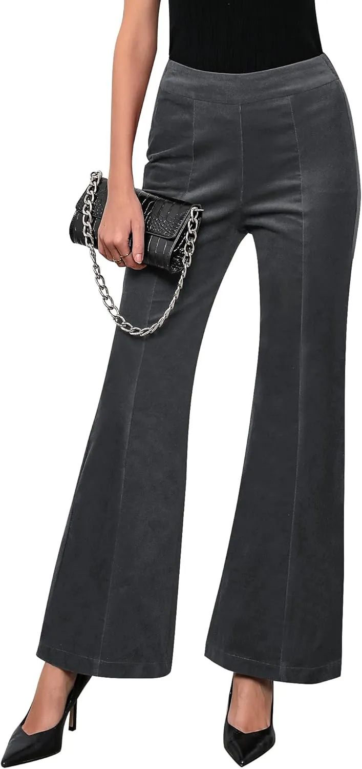 GRAPENT Flare Pants for Women Corduroy Pull On High Waisted Wide Leg Trouser Pants Stretch Bell Bottom Front Seam Slacks