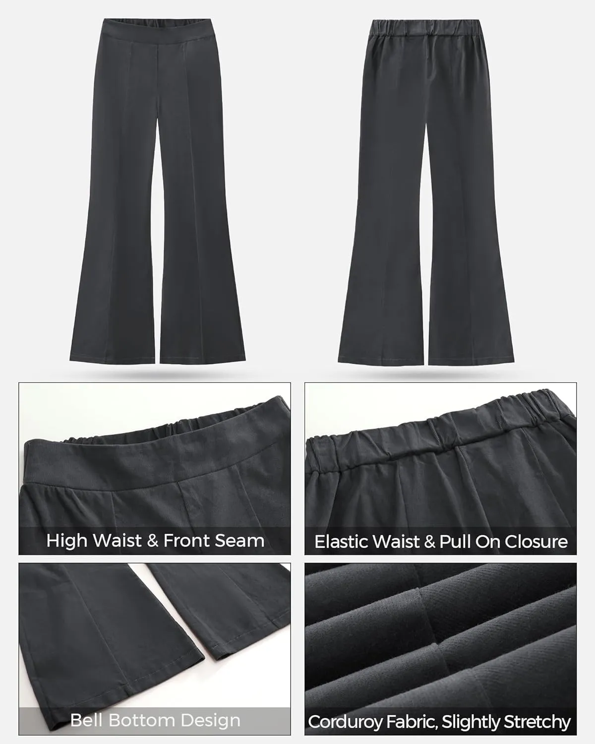 GRAPENT Flare Pants for Women Corduroy Pull On High Waisted Wide Leg Trouser Pants Stretch Bell Bottom Front Seam Slacks