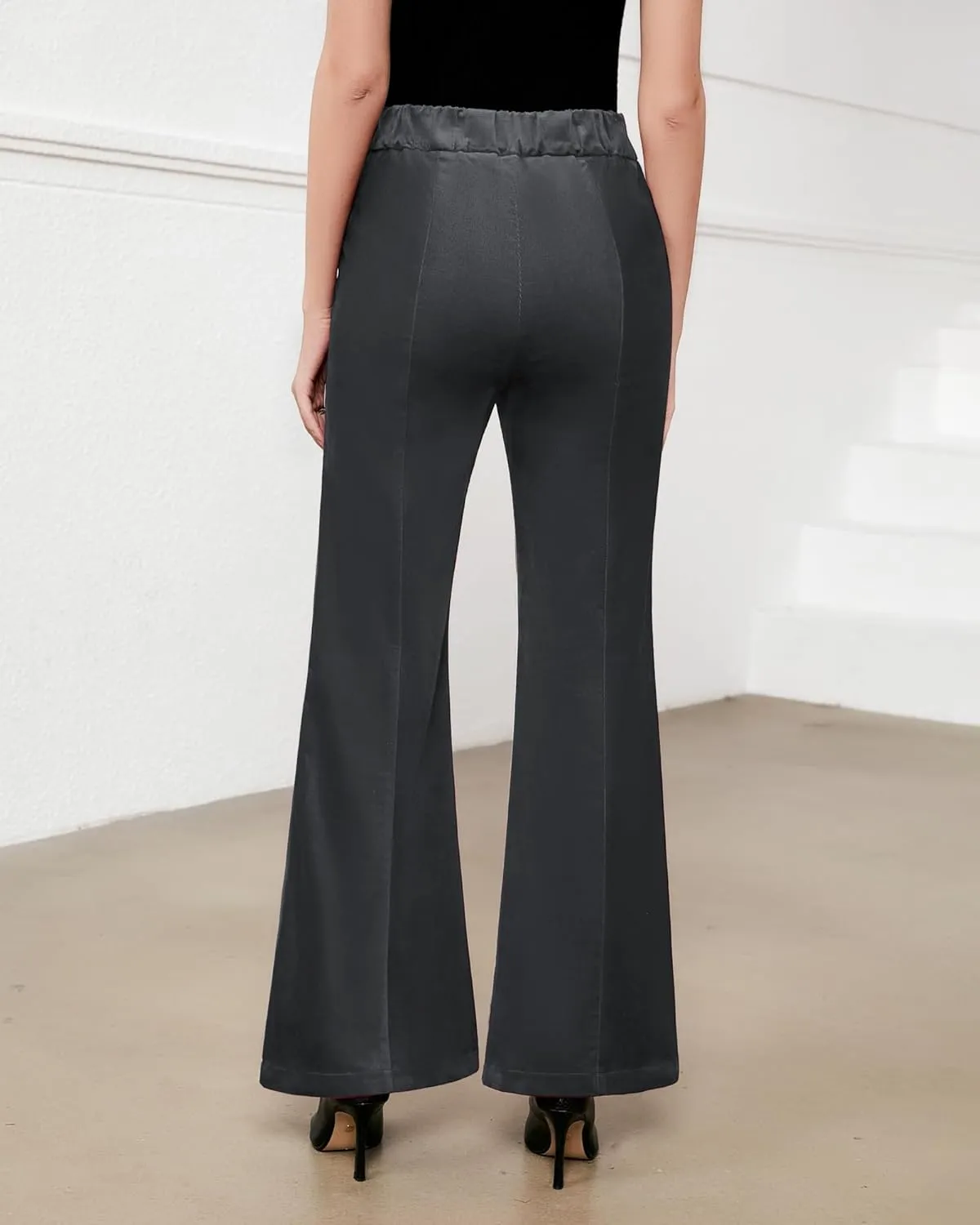 GRAPENT Flare Pants for Women Corduroy Pull On High Waisted Wide Leg Trouser Pants Stretch Bell Bottom Front Seam Slacks