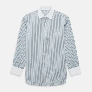 Green Double Stripe Mayfair Shirt with Contrast T&A Collar and Cuffs