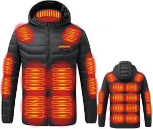 Heated Jacket for Men Women with Hood Winter Heated Hoodie Windproof Coat USB Charging Body Warmer 19 Zones Unisex