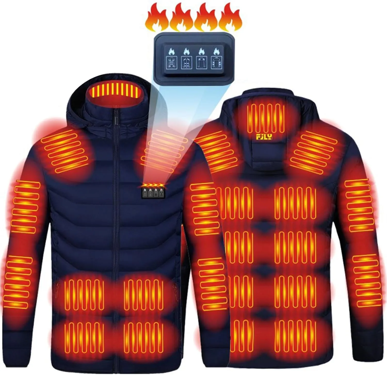 Heated Jacket for Men Women with Hood Winter Heated Hoodie Windproof Coat USB Charging Body Warmer 19 Zones Unisex