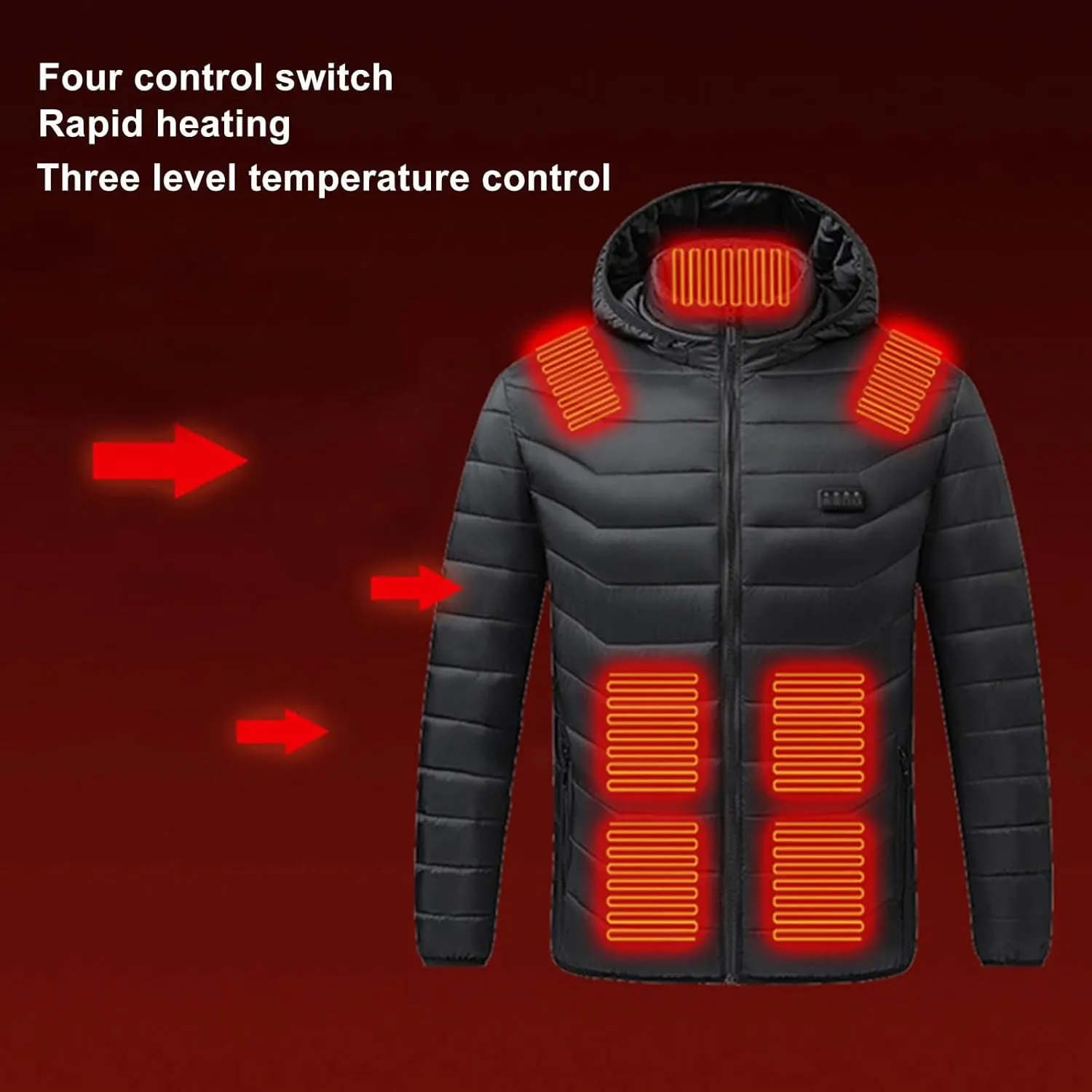 Heated Jacket for Men Women with Hood Winter Heated Hoodie Windproof Coat USB Charging Body Warmer 19 Zones Unisex