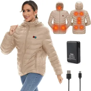 Heated Jackets for Women, 9 Heating Areas With 10000mAh Power Bank,Winter Warm Outdoor Ski Coat