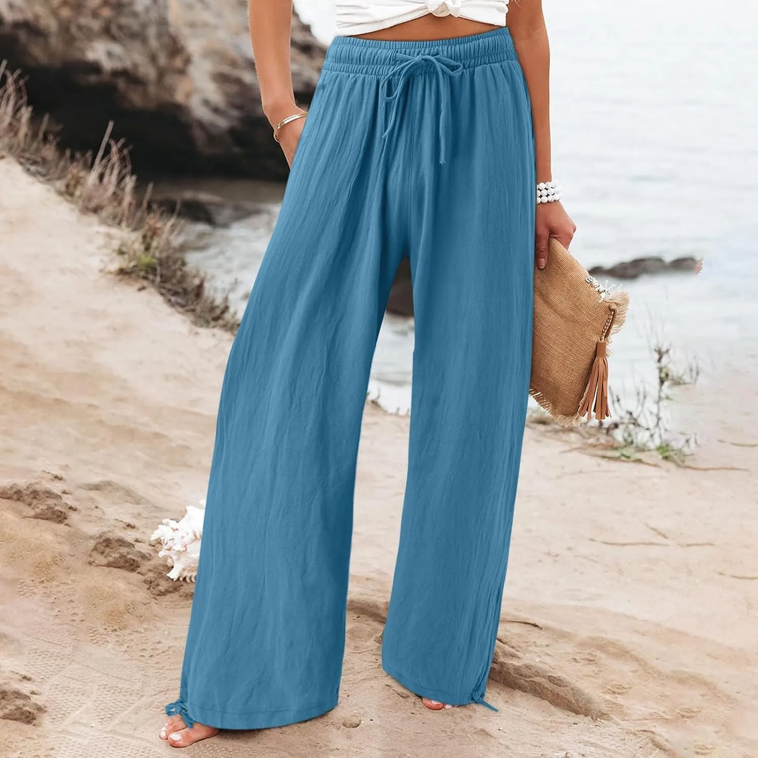 High Waisted Palazzo Pants for Women, Wide Leg Trousers Women, Casual Boho Pants with Pockets for Work or Lounge
