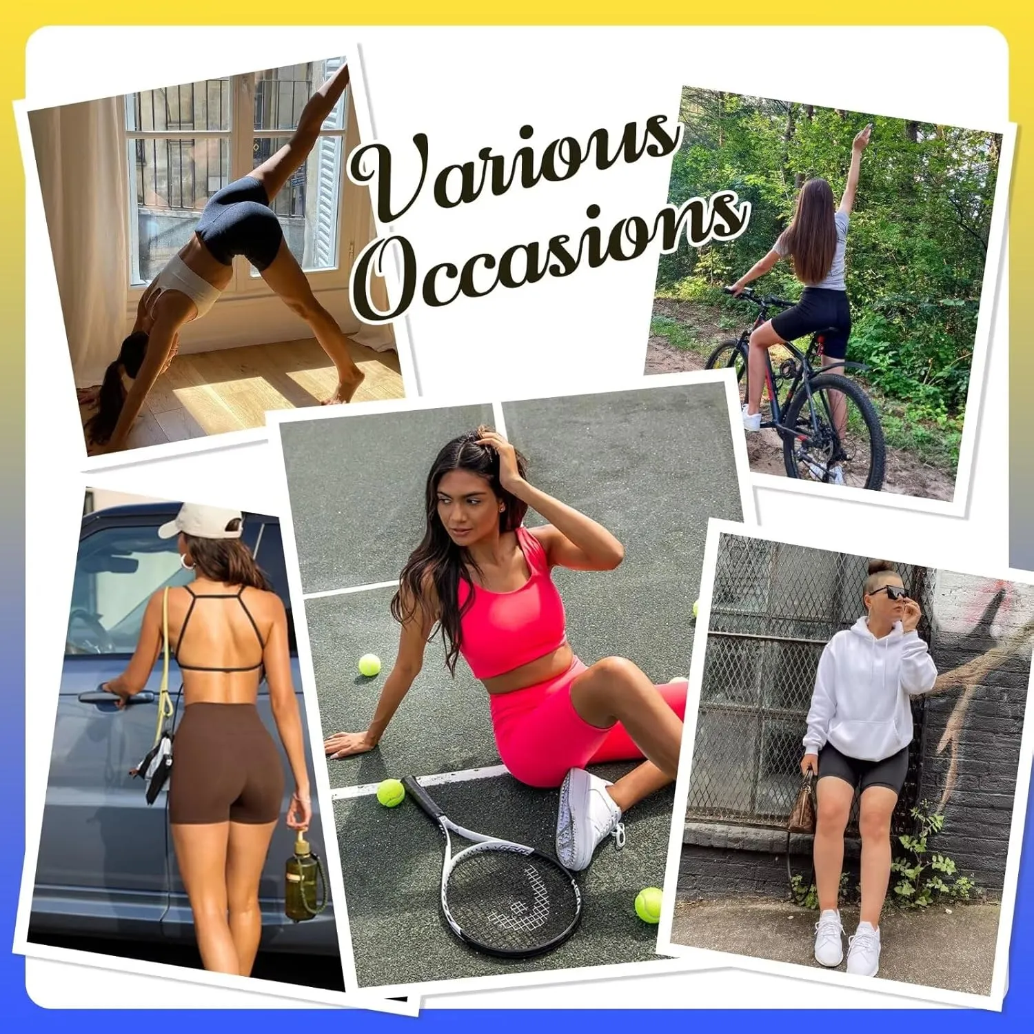 HIGHDAYS 5 Biker Shorts for Women with Pockets-High Waist Tummy Control Spandex Workout Yoga Running Gym Activewear
