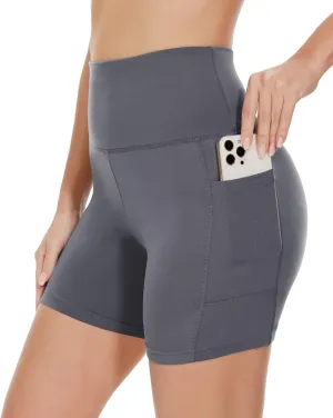 HIGHDAYS 5 Biker Shorts for Women with Pockets-High Waist Tummy Control Spandex Workout Yoga Running Gym Activewear