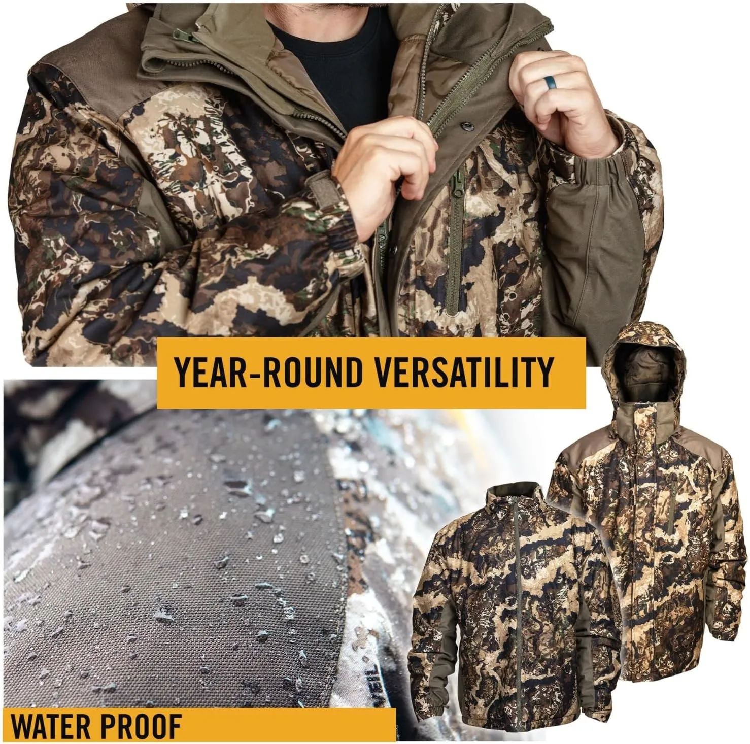 HOT SHOT Mens 3-in-1 Insulated Camo Hunting Parka, Waterproof Jacket, Versatile Camouflage Hunting Clothes for Men