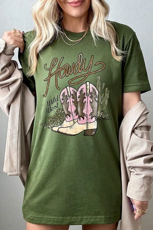 Howdy Cowgirl Boots Graphic T Shirts