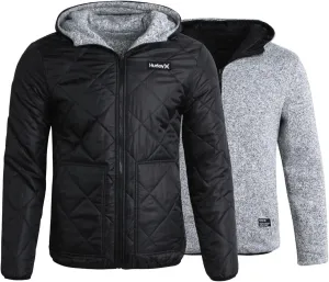 Hurley Men's Reversible Jacket - Quilted Puffer Reversible to Fleece Sweater - Warm Insulated Zip Up Jacket for Men (S-XL)