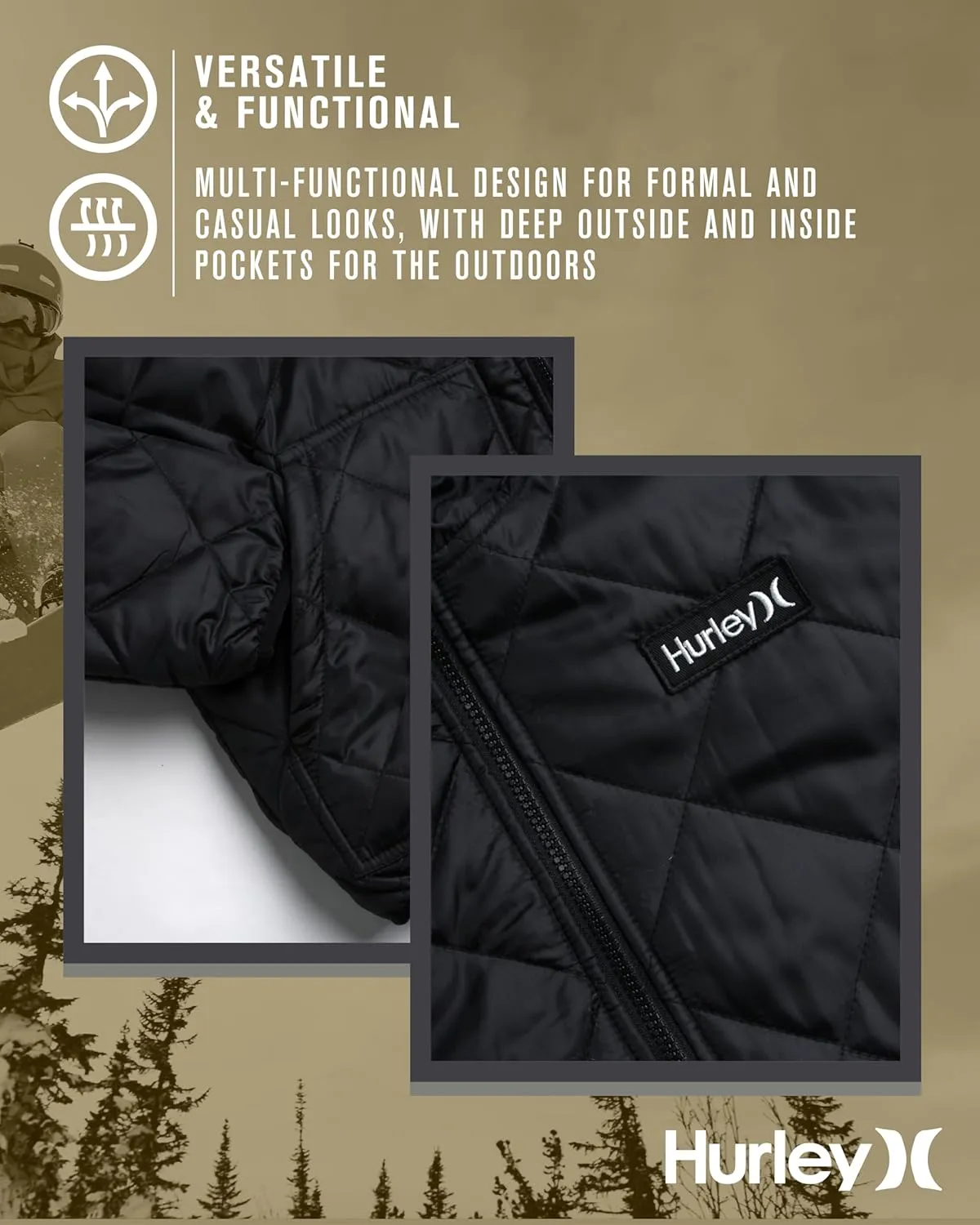 Hurley Men's Reversible Jacket - Quilted Puffer Reversible to Fleece Sweater - Warm Insulated Zip Up Jacket for Men (S-XL)