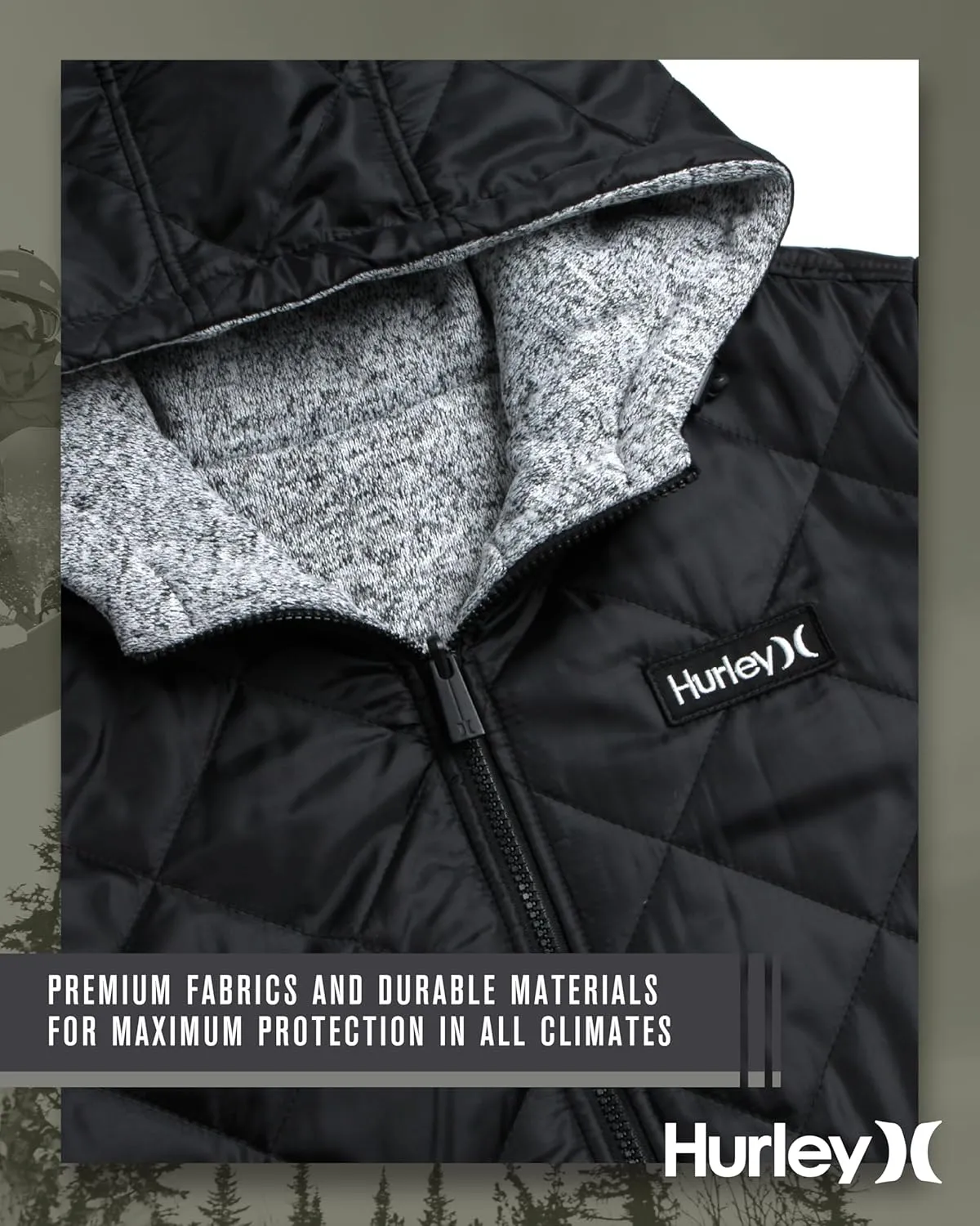 Hurley Men's Reversible Jacket - Quilted Puffer Reversible to Fleece Sweater - Warm Insulated Zip Up Jacket for Men (S-XL)