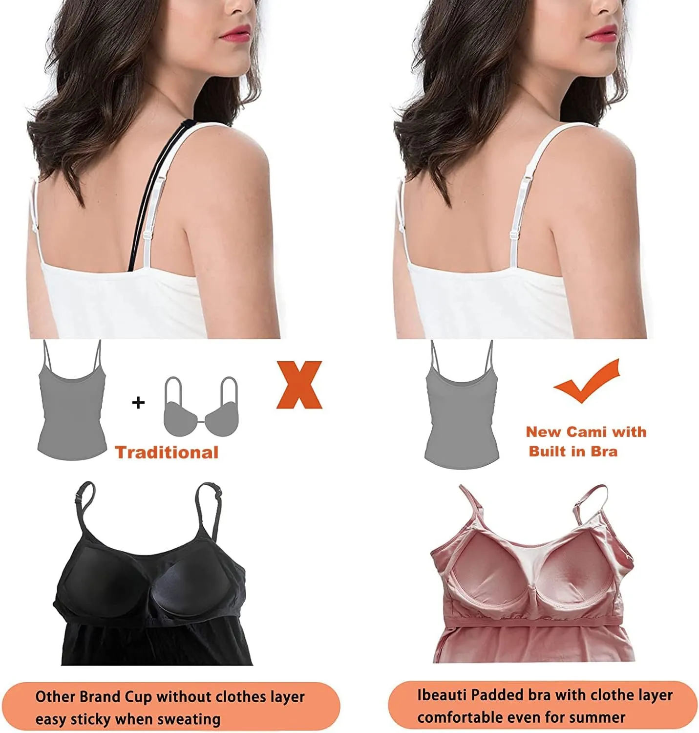 Ibeauti Womens Camisoles Tops with Built in Padded Bra Basic Breathable Tank Top