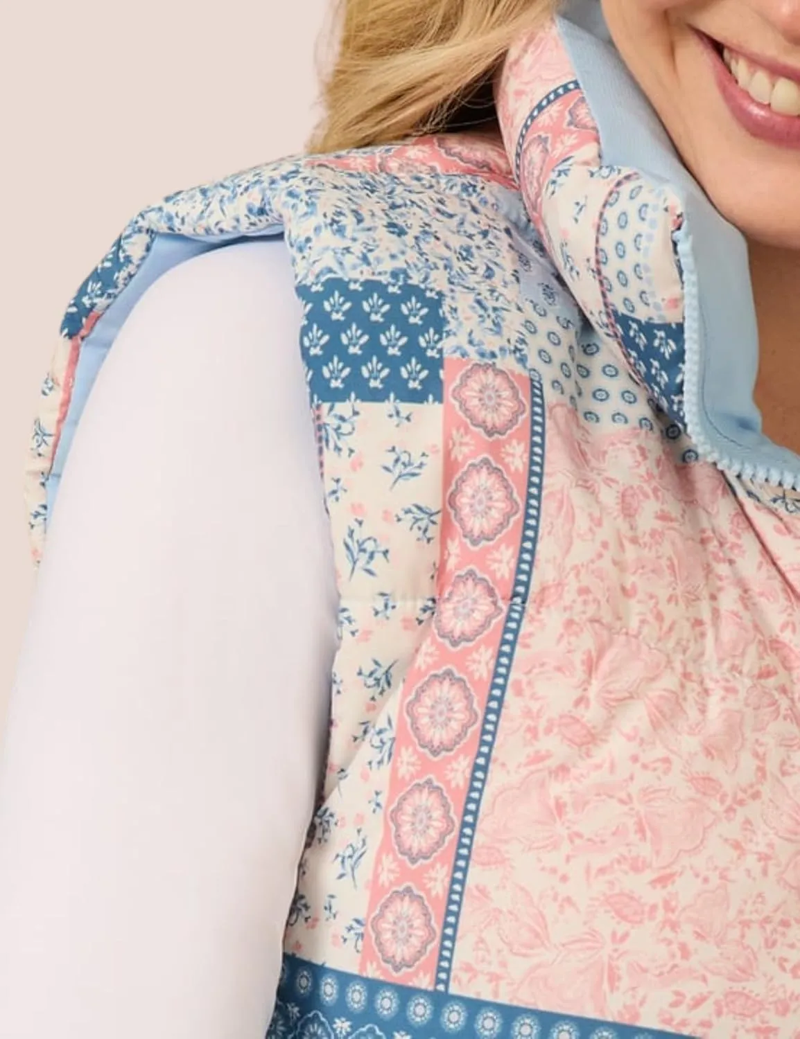 InterNos Womens Cropped Floral Print Puffer Vest Lightweight Stand Collar Zip up Sleeveless Winter Padded Coats