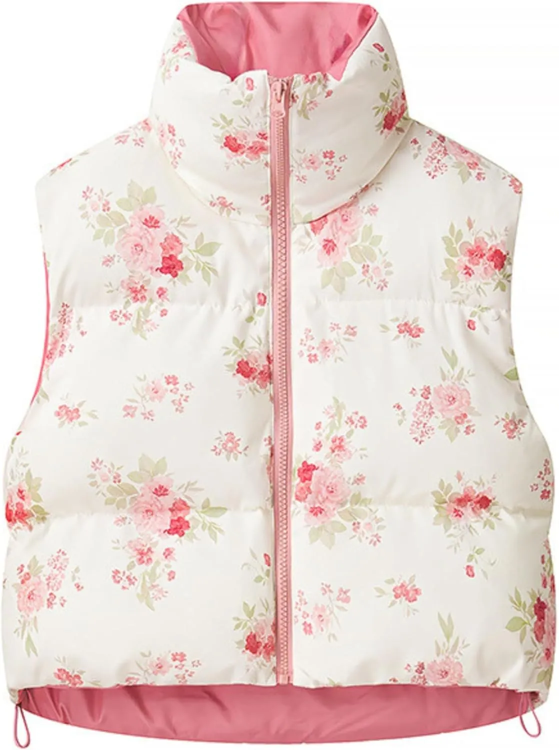 InterNos Womens Cropped Floral Print Puffer Vest Lightweight Stand Collar Zip up Sleeveless Winter Padded Coats