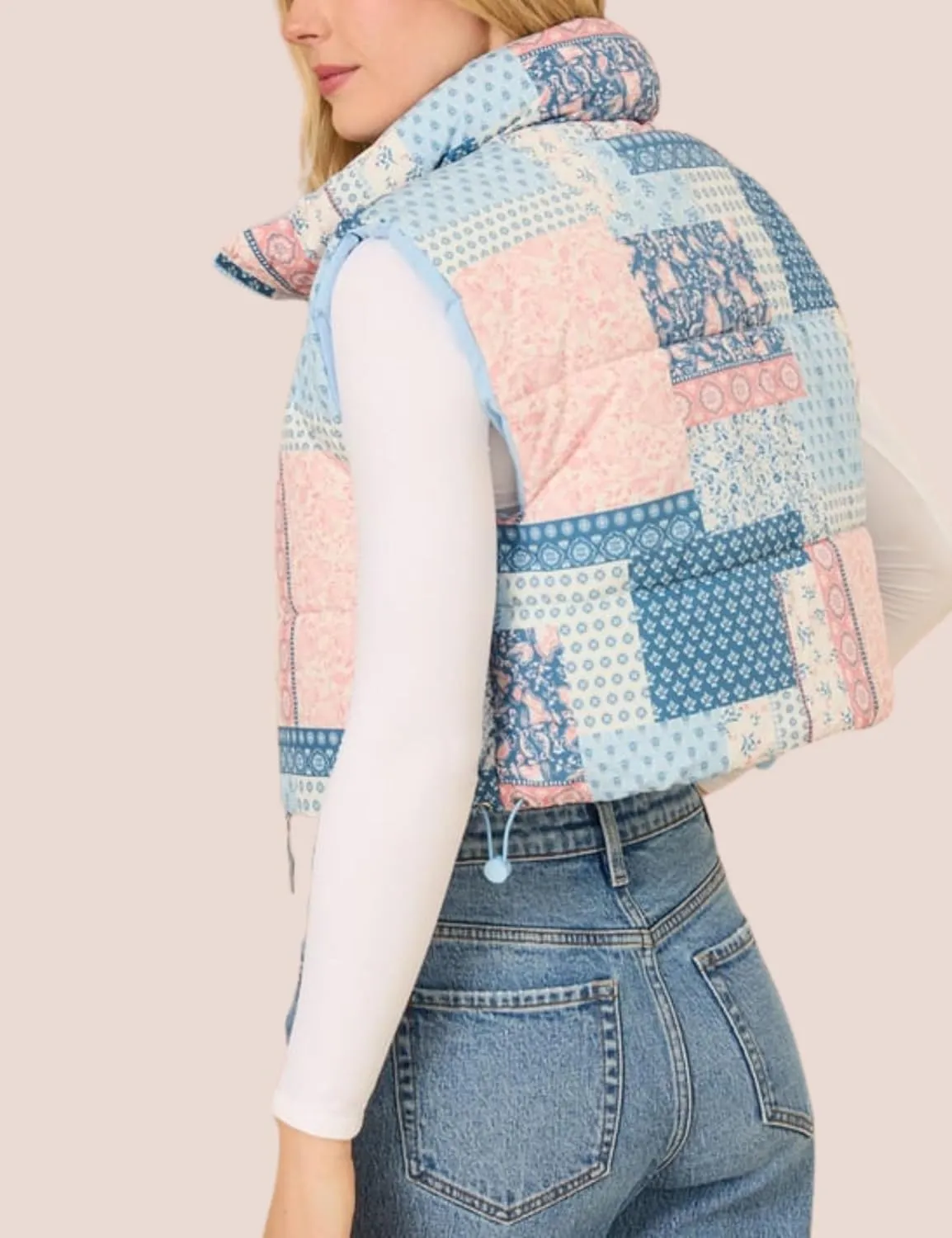 InterNos Womens Cropped Floral Print Puffer Vest Lightweight Stand Collar Zip up Sleeveless Winter Padded Coats