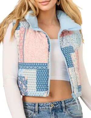 InterNos Womens Cropped Floral Print Puffer Vest Lightweight Stand Collar Zip up Sleeveless Winter Padded Coats