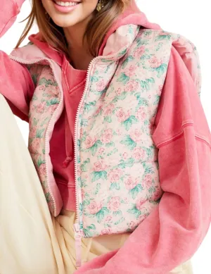 InterNos Womens Cropped Floral Print Puffer Vest Lightweight Stand Collar Zip up Sleeveless Winter Padded Coats