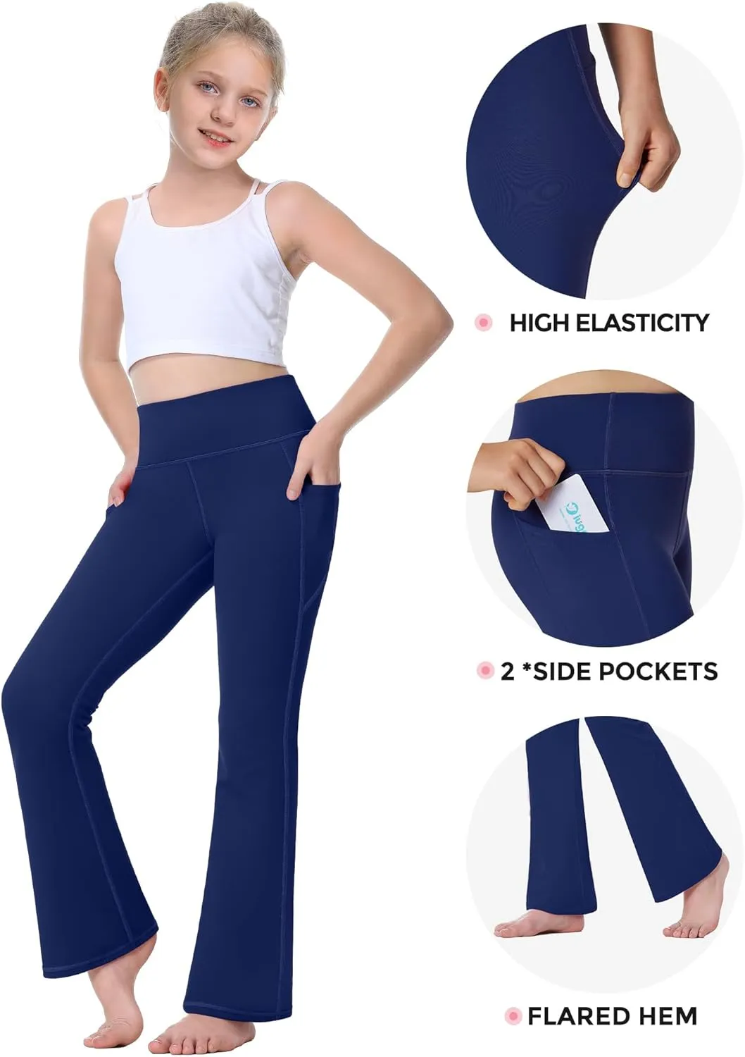 IUGA Girl's Fleece Lined Flare Leggings High Waist Bell Bottom Yoga Pants with Pockets Preppy Clothes Girls Athletic Leggings