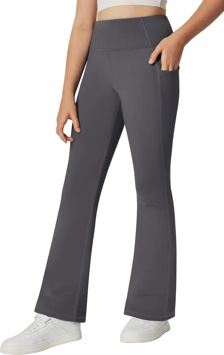 IUGA Girl's Fleece Lined Flare Leggings High Waist Bell Bottom Yoga Pants with Pockets Preppy Clothes Girls Athletic Leggings
