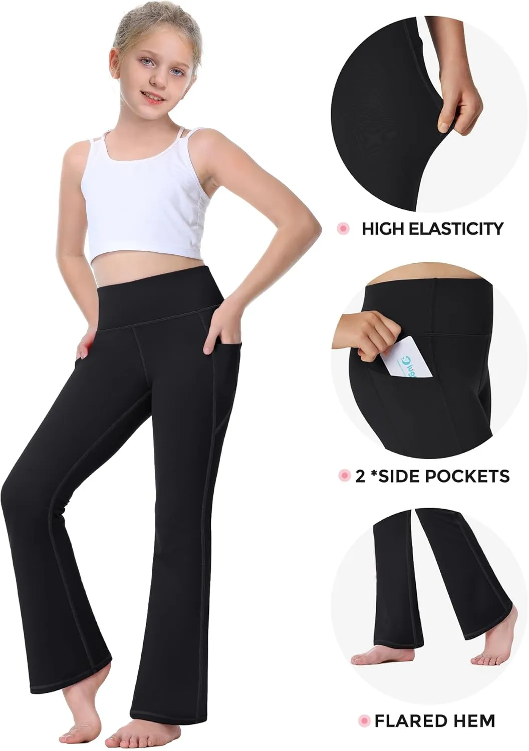 IUGA Girl's Fleece Lined Flare Leggings High Waist Bell Bottom Yoga Pants with Pockets Preppy Clothes Girls Athletic Leggings