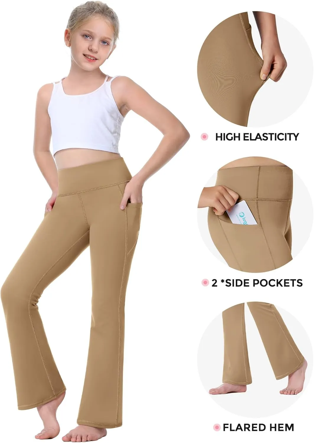 IUGA Girl's Fleece Lined Flare Leggings High Waist Bell Bottom Yoga Pants with Pockets Preppy Clothes Girls Athletic Leggings