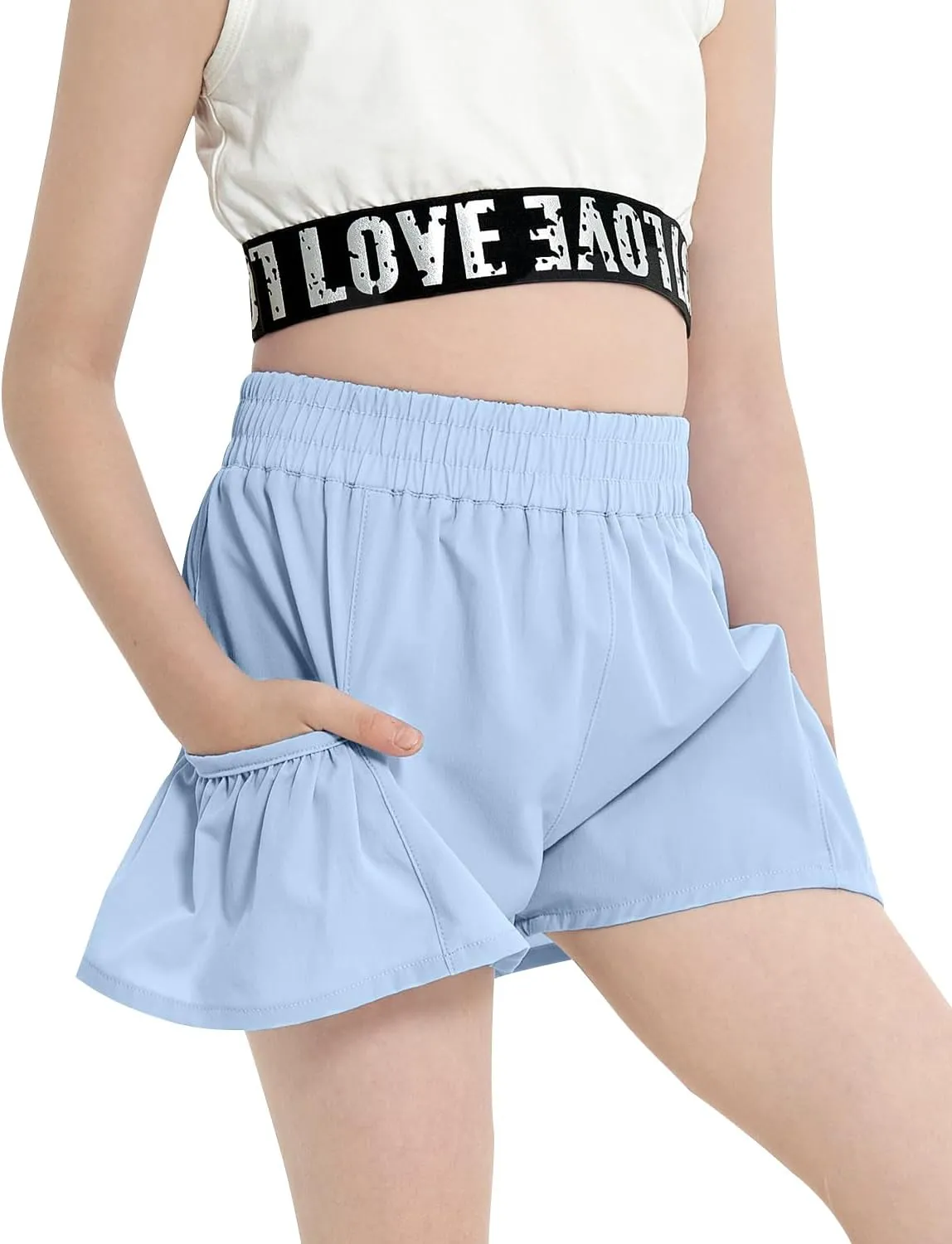 JiAmy Girls Athletic Shorts Quick Dry Running Dance Workout Gym Flowy Shorts Girls Skorts with Pockets 5-14 Years