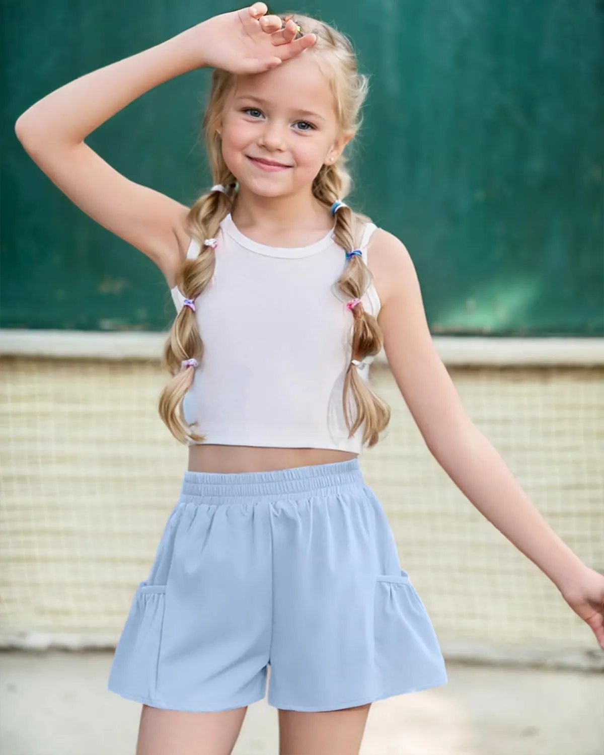 JiAmy Girls Athletic Shorts Quick Dry Running Dance Workout Gym Flowy Shorts Girls Skorts with Pockets 5-14 Years