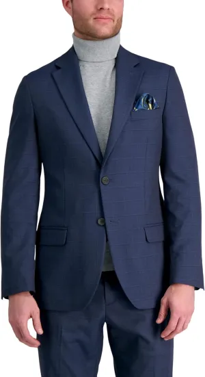 J.M. Haggar Men's JMH Premium Stretch Tailored Fit Suit Separate Pants, Blue Windowpane-Jacket, 40 Short