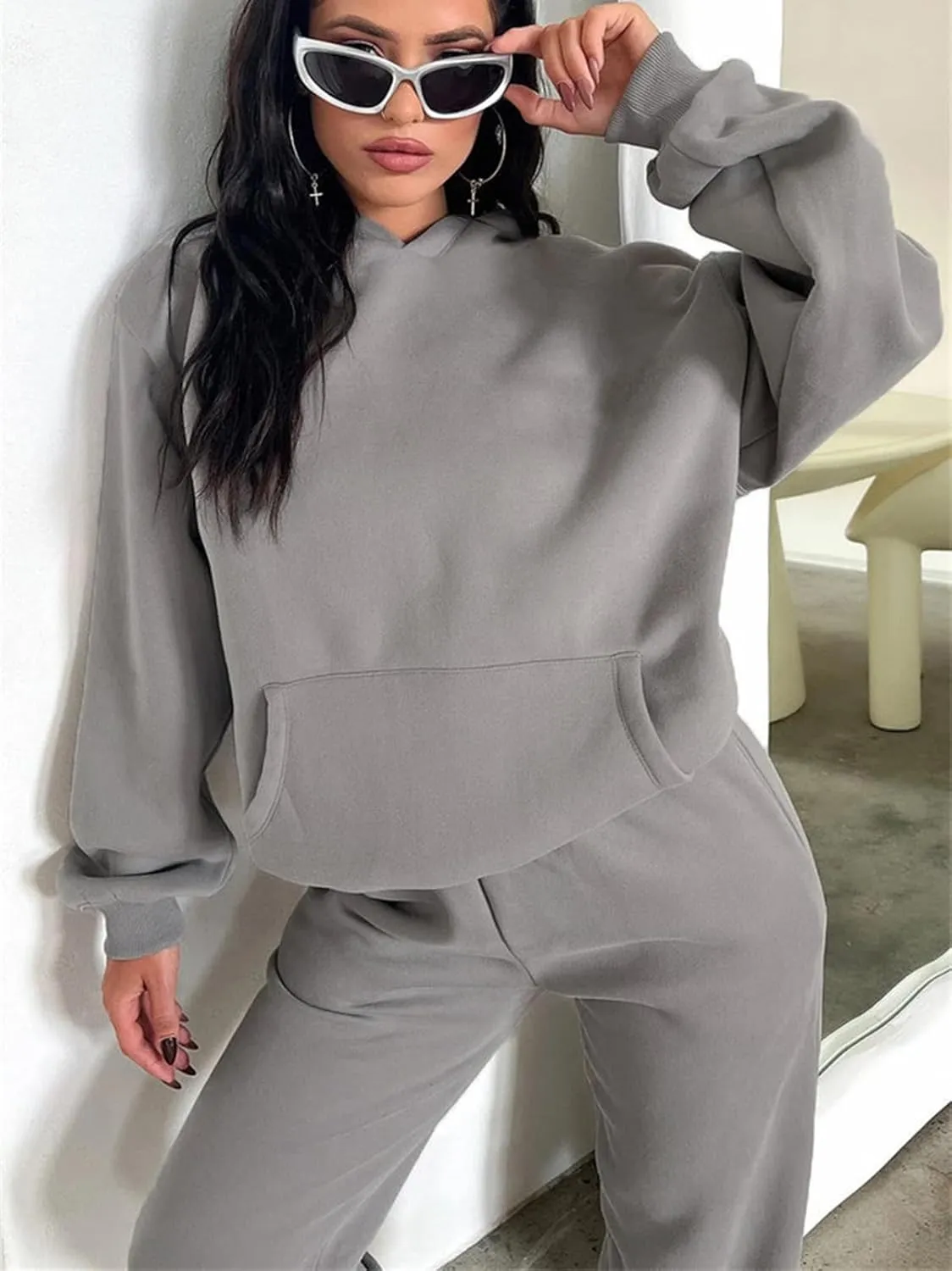 KANSOON Sweatsuits for Women Set 2 Piece Outfits Long Sleeve Hoodie Oversized Sweatshirt Jogger Pants Casual Tracksuit Sets