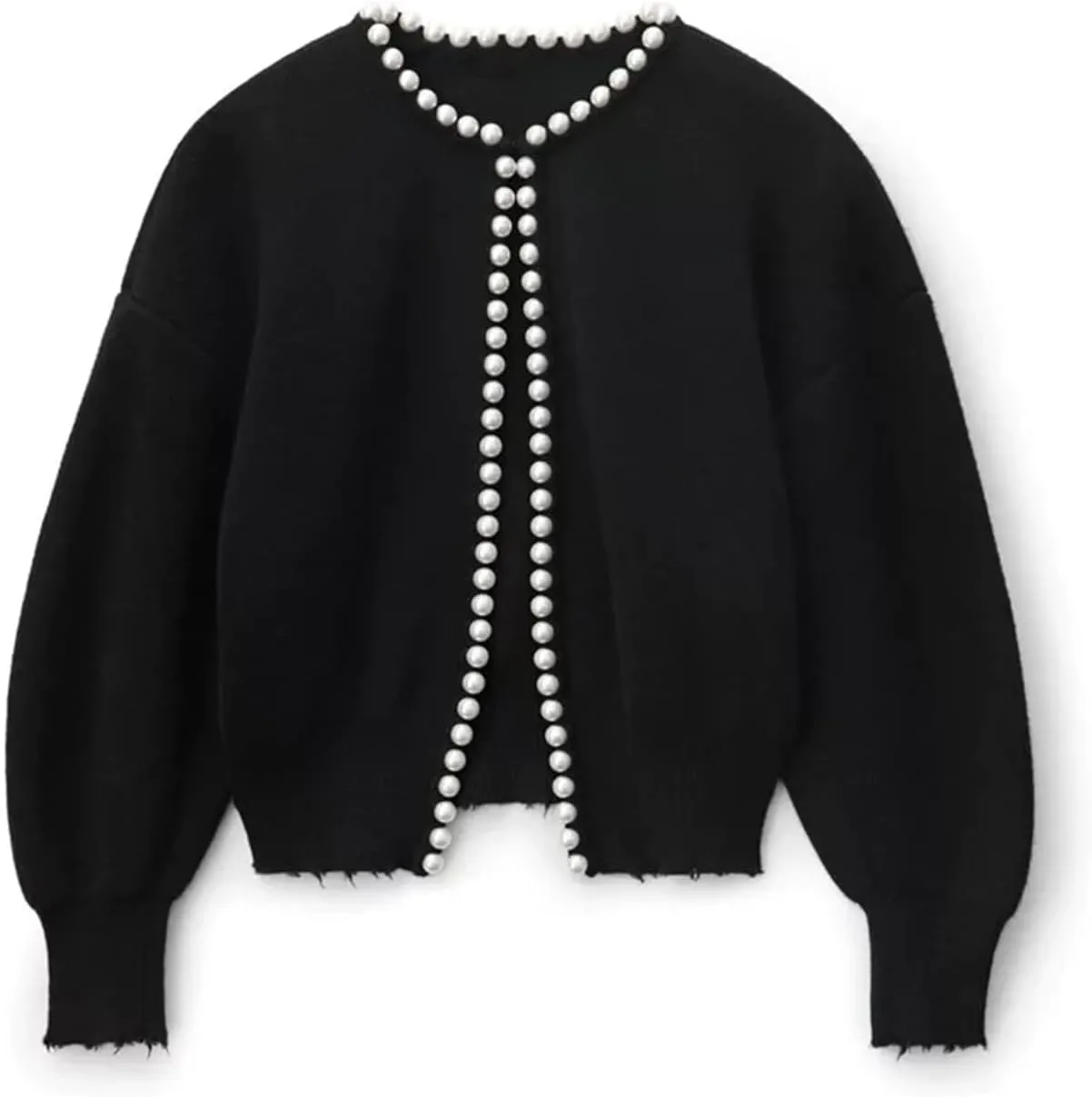 Kedera Womens Casual Pearl Cardigan 2025 Spring Elegant Embellished Long Sleeve Oversized Knit Sweater