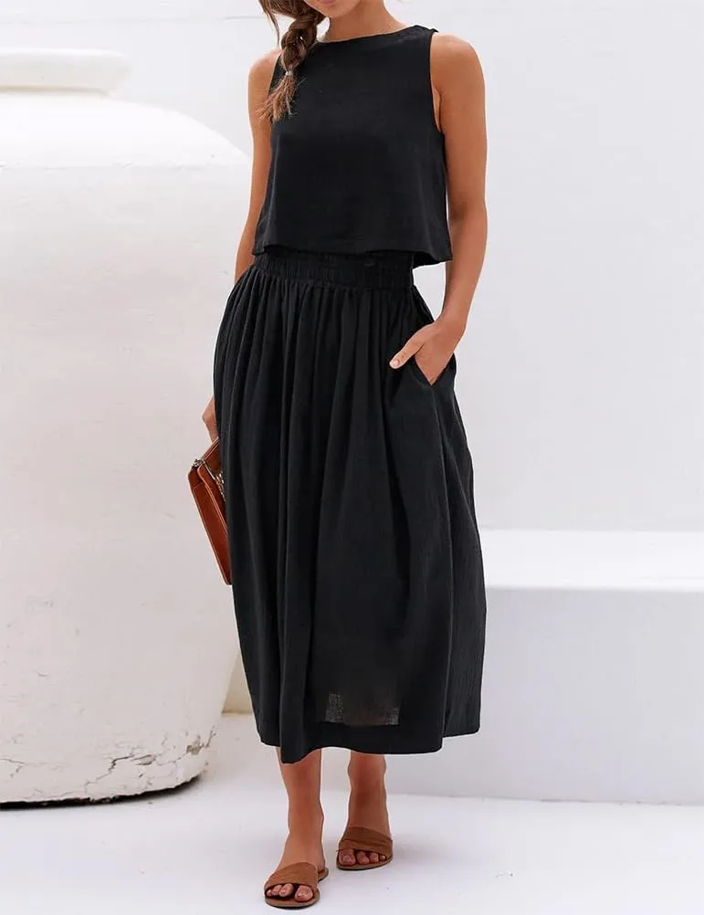 Kinghua Womens Linen Crop Tops Summer Casual Loose Cotton Linen Sleeveless Tank Top