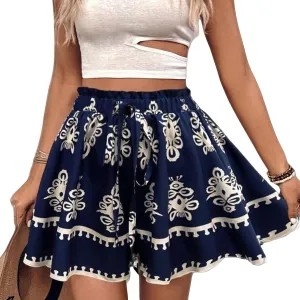 Kubbon Flowy Shorts for Women Floral Printed Shorts High Waist Boho Skorts Casual Baggy Ruffle Tennis Skirts Summer Clothes